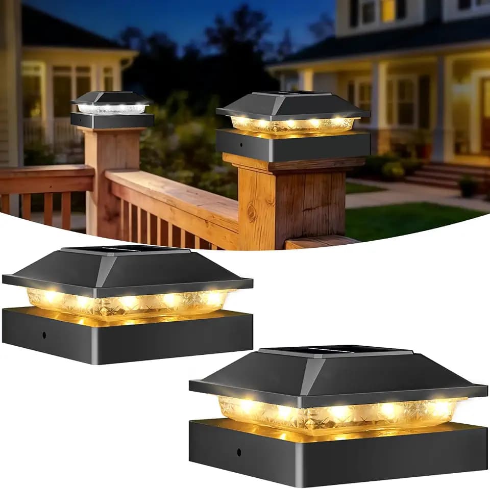 Peasur Solar-Pfostenleuchten 4x4, 16 LED Pfostenkappenleuchte mit 2 Modi, 2er Pack Solarbetriebene Außenleuchte für Terrassen- & Zaunpfosten, Wasserdicht, Schwarz, Passend für Holz- & Vinylpfosten
