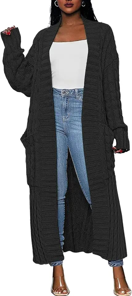 Caracilia Long Cardigans for Women Fall Open Front Cable Knit Sweaters