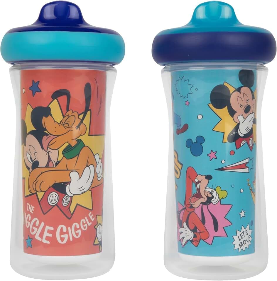 The First Years Disney Mickey Mouse Kids Insulated Sippy Cups - Dishwasher Safe Spill Proof Toddler Cups - Ages 12 Months and Up - 9 Ounces - 2 Count