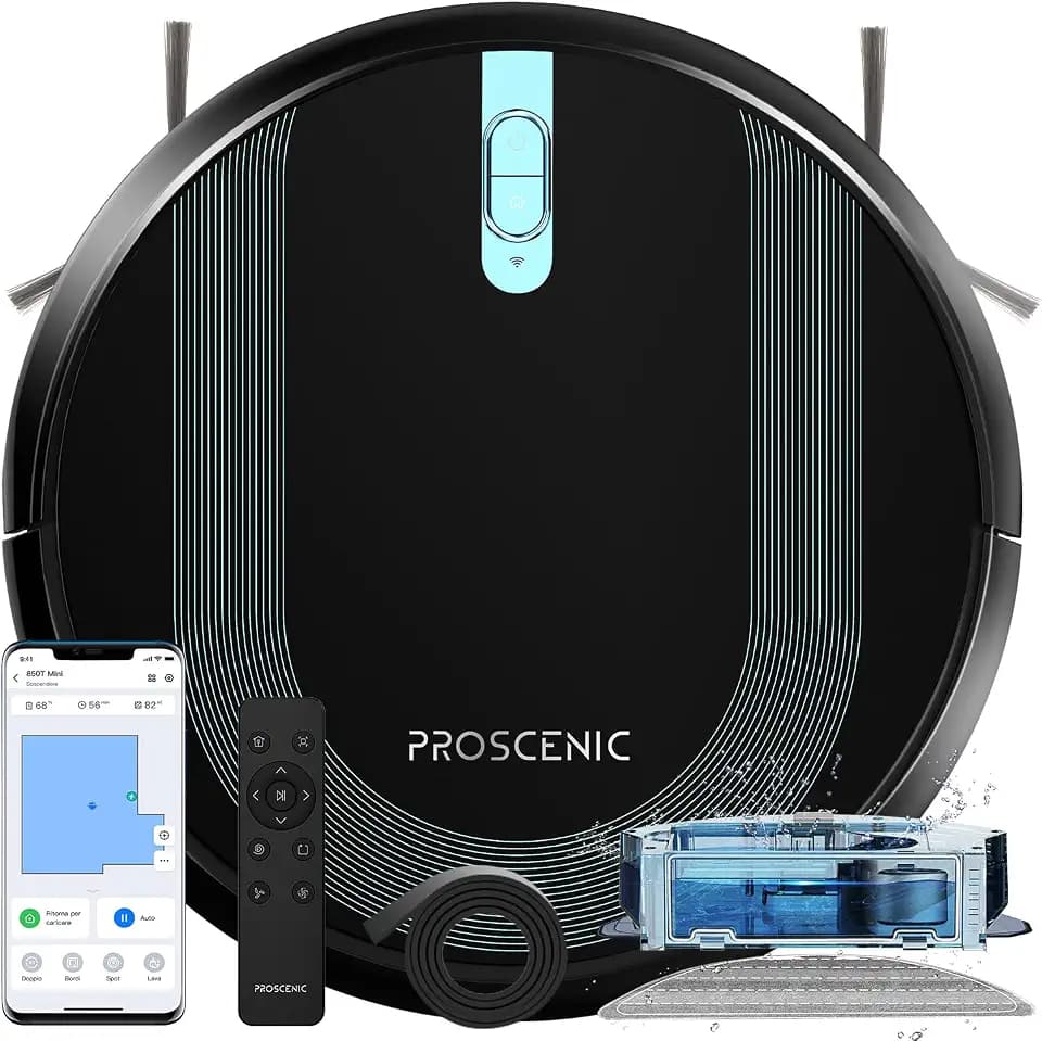 Proscenic 850T WLAN Saugroboter, Staubsauger Roboter, Alexa & Google Home & Appsteuerung, Saugroboter mit Wischfunktion, 3000Pa Saugleistung auf Teppichen und Hartböden, Schwarz+blau