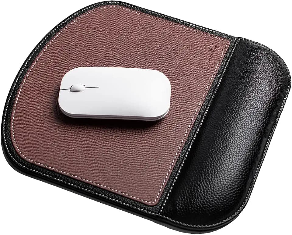 Brown Office Square Leather Mouse Pad with Wrist Rest Non-Slip Design, Business Style Gaming PU Mousepad for Learners, Workers &Computer Users.