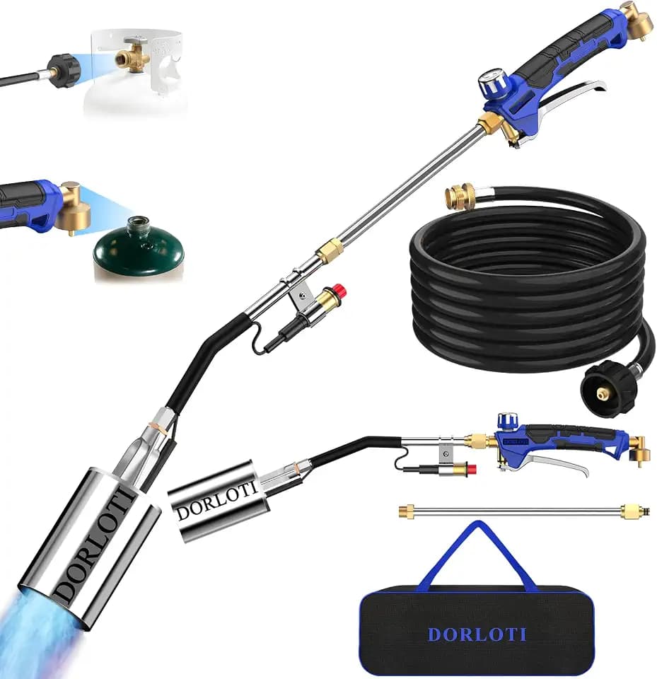 Propane Torch Weed Burner Kit with Storage Bag, Blow Torch High Output with Self Igniter and Turbo Trigger, Heavy Duty Flamethrower with 12.5FT Hose for Weeding, Roofing, Melting Snow(33.1)