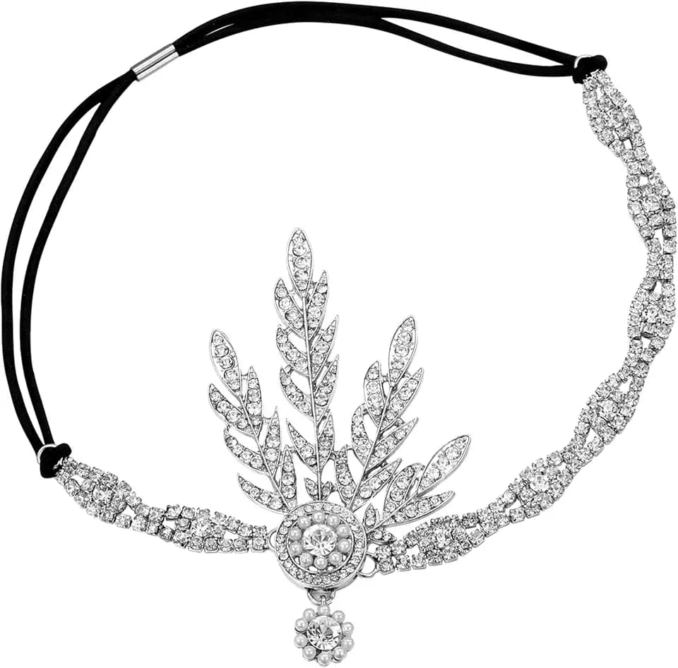 BABEYOND 1920s Stil Blatt-Medaillon Rundes Stirnband mit Perlen Inspiriert von Der Große Gatsby Accessoires für Damen (Silber)