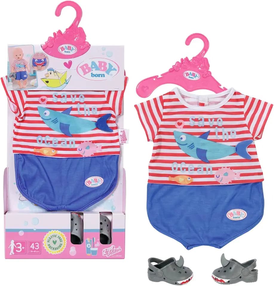 BABY born Bath Pyjama und Clogs, Einteiler im Matrosen-Design mitClogs, für 43 cm Puppen, 834268 Zapf Creation