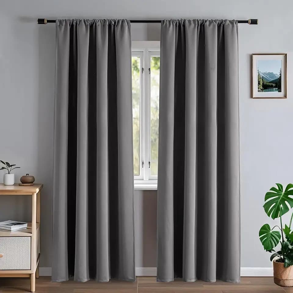 100% Blackout Curtains 108 inch Faux Linen (W52 x L108, Light Grey)