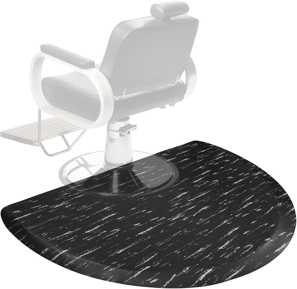 Anti Fatigue Semi Circle Salon Mat for Hair Stylist Anti-Slip Antique Series Salon & Barber Shop Chair Floor Mat (3' x 5' x 1/2'', Marbled Black)