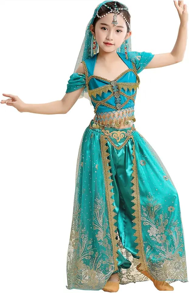 ORIDOOR Girls Princess Jasmine Makeup Girl Halloween Dress up Belly Dance Costume