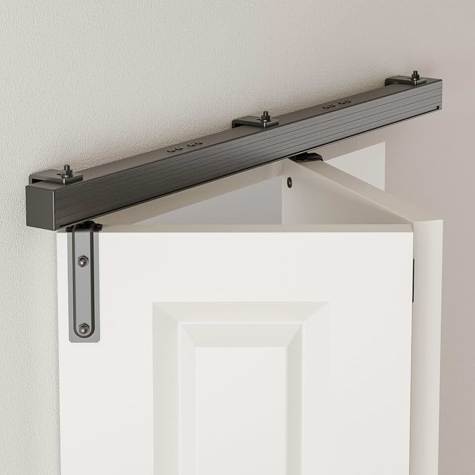 92cm/3FT Bifold Schiebetürbeschlag Box Rail Kastenschiene Schiebetüren Schiebetürsystem Komplettset für 2-Faltende Verbundene Türen, Wandhalterung, Keine Tür
