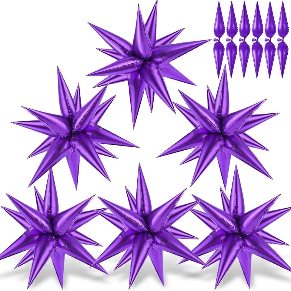 Purple Star Balloons - 72 PCS Large 26 Inch Explosion Foil Cone Balloon, 12 Point Large Mylar Spike Balloons for Wedding Birthday Party Halloween Decoration