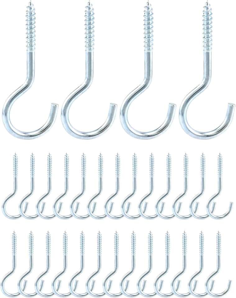QWORK® 30 Stück Schraubhaken M6 x 85 mm, hakenschraube, Kohlenstoffstahl verzinkt, ideal für feste Kabel, Hängematten, Markisen, Hängesessel