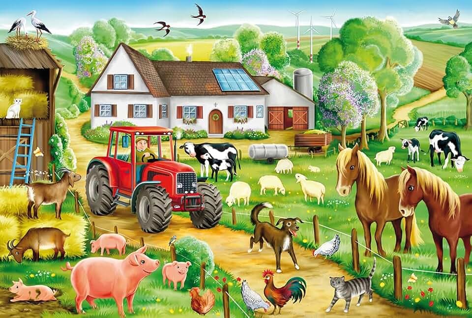 Schmidt Spiele 56003 Fröhlicher Bauernhof, 100 Teile Kinderpuzzle