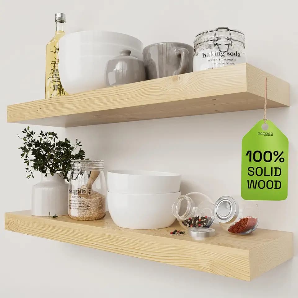 Solid Wood Floating Shelves for Wall 24 inch, Natural Wood, Wooden Shelf