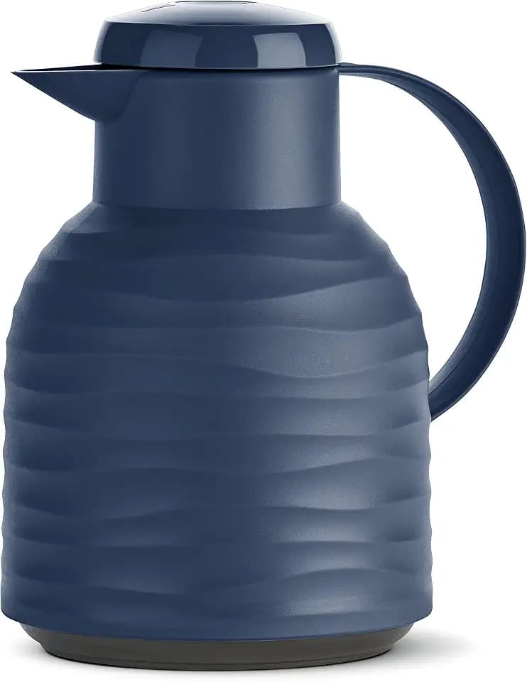Emsa N4011000 Samba Wave Isolierkanne | 1,0 Liter | Quick-Press Kunststoff | Glas-Isolierkolben | Kaffeekanne: 12h heiß/24h kalt | 100 % dicht | Wave Navy