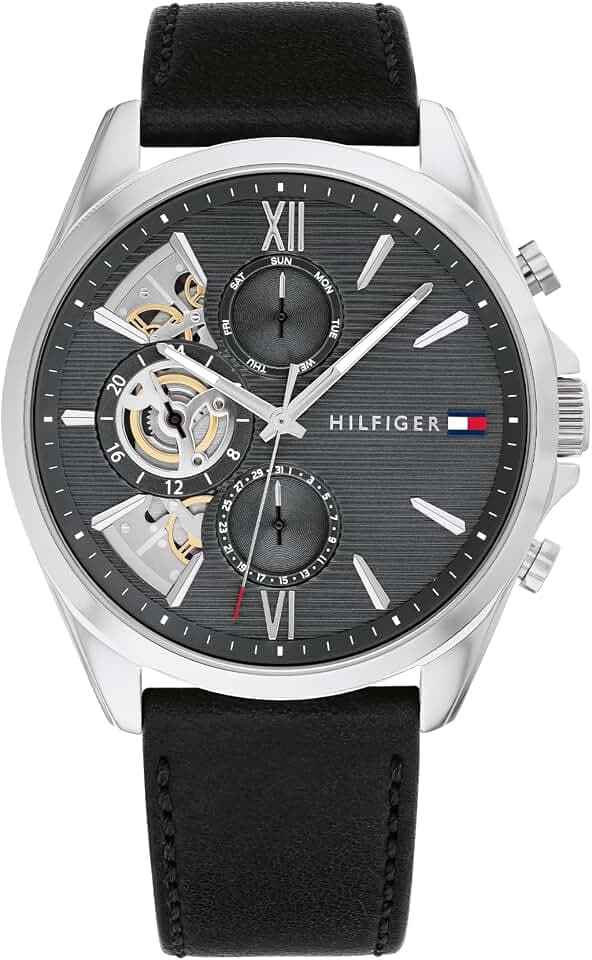Tommy Hilfiger Multi Zifferblatt Quarz Uhr für Herren mit Silbernes Edelstahl-Mesh-Gliederarmband und Lederarmband
