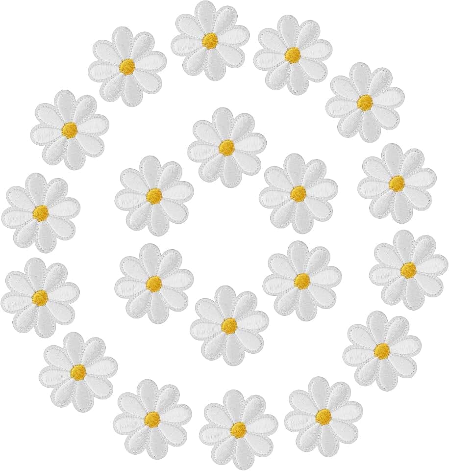 20 Stück Patches Gänseblümchen Flicken zum Aufbügeln Stickerei Bügelbilder Applikation Jacke Jeans Aufnäher zum Aufbügeln Handwerk DIY Dekorative Patches Erwachsene Kinder