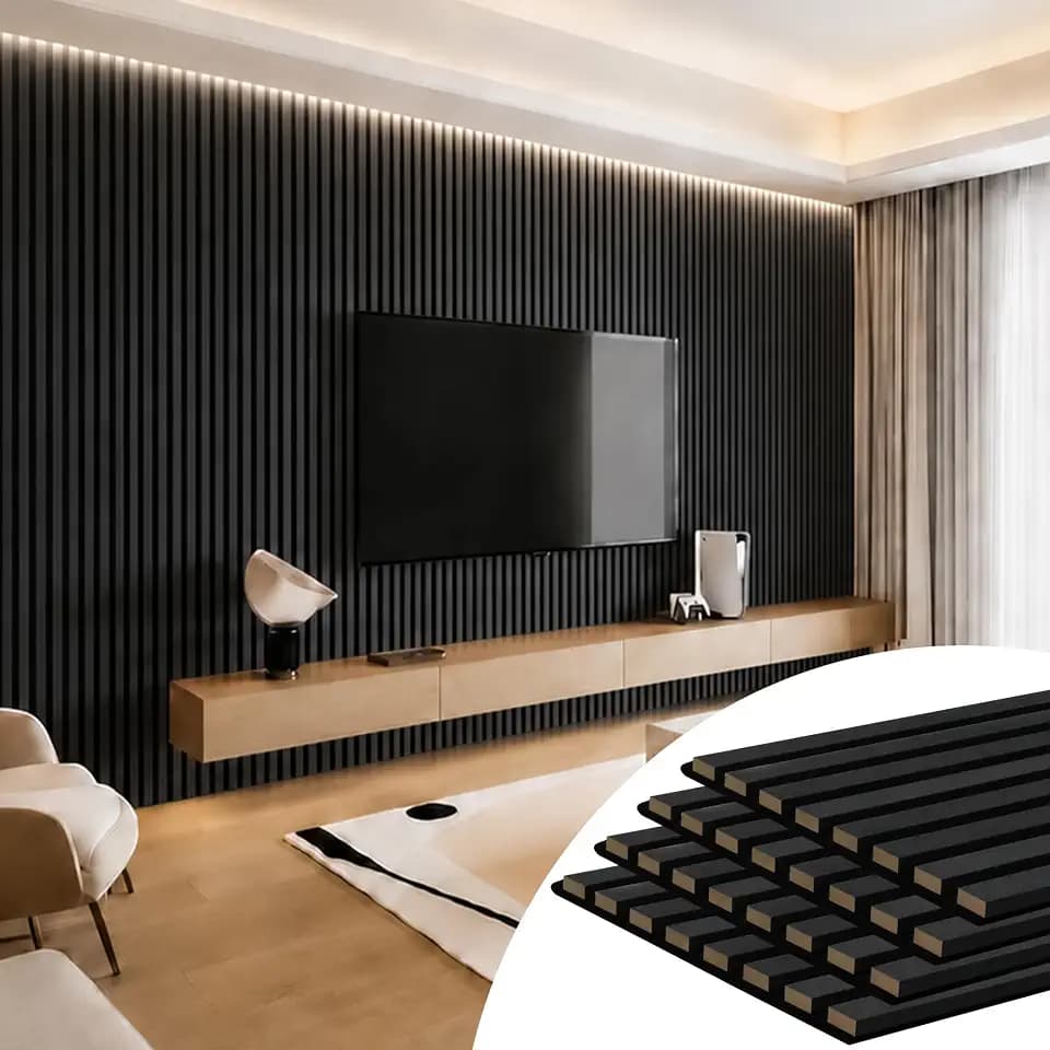 4-Pack Acoustic Wall Panels, 108" x 12.6", 37.8 Sq Ft, Natural Black