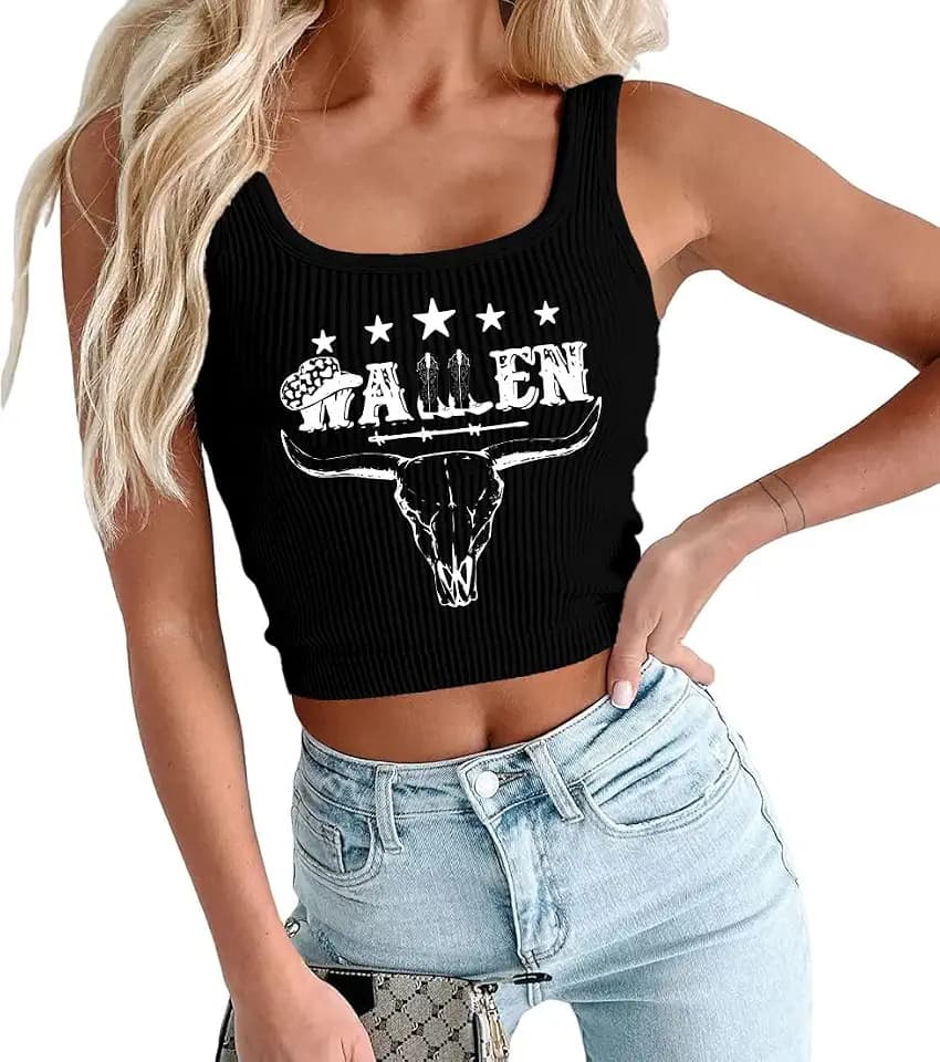 Tewmeu Country Concert Outfits for Women Cowgirl Cropped Tank Tops