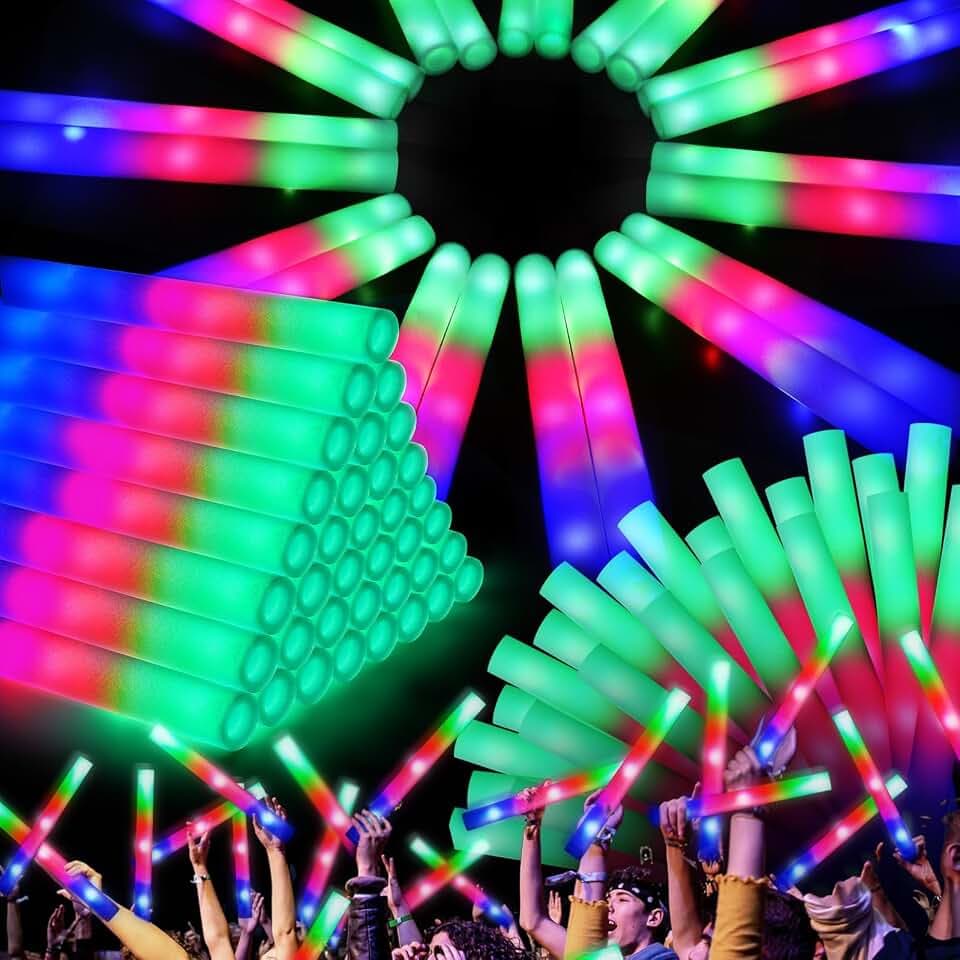 OLUPP 32PCS Foam Glow Sticks, Foam Light Up Sticks with 3 Modes Colorful Flashing, Glow Sticks for Wedding, Glow Stick Bulk Party Pack for Wedding, Raves, Concert, Camping, Carnival