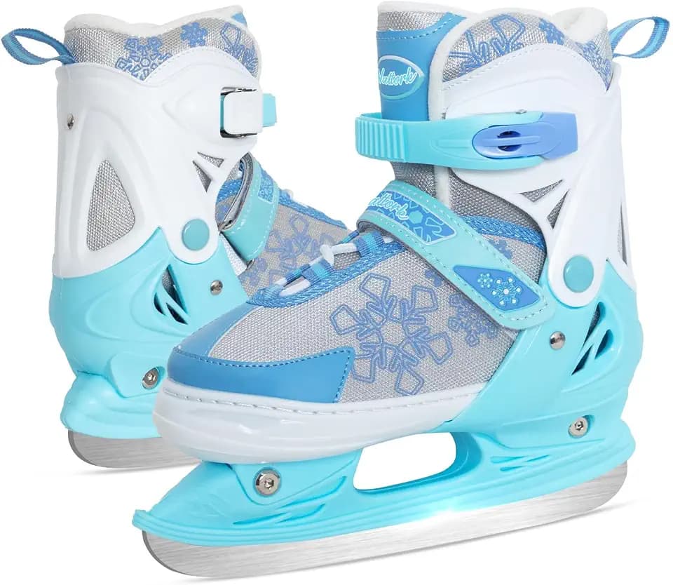 Nattork Adjustable Ice Skates,Soft Padding and Reinforced Ankle Support Ice Skates for Kids,Boys and Girls,Gray Blue Lace-Up Fun Hockey Skate,S,M,L,XL