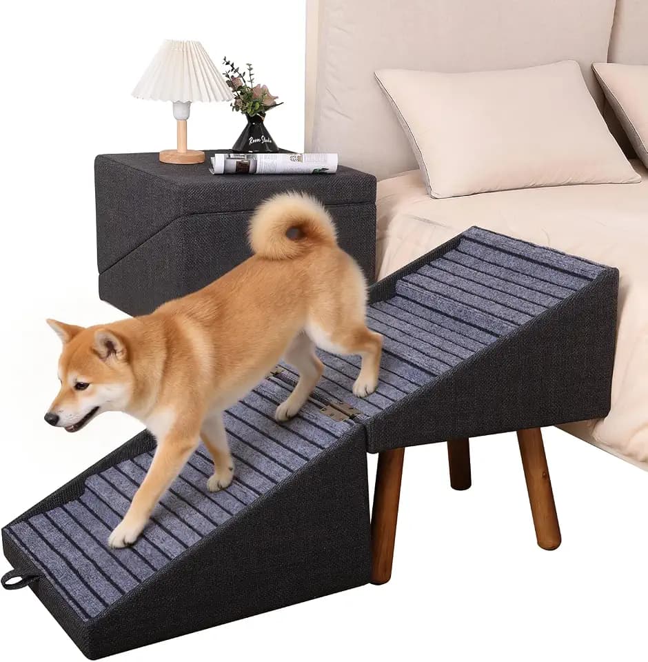 Dog ramp for Small Dogs, 2-in-1 Pet Steps & Ottoman - Foldable Dog ramp for Couch, Non-Slip Wooden Pet ramp for Puppy Senior Injured Dogs, Black, XXL(21.06H)