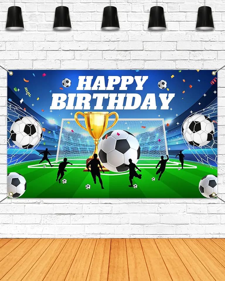 Mocsicka Soccer Birthday Party Banner Backdrop Soccer Theme Happy Birthday Party Decorations Football Field Photo Background Photo Booth Props (Green, 70.8x43.3 inch)