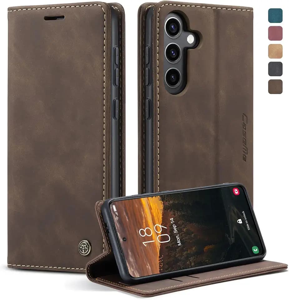 for Samsung Galaxy S24 Case, Flip Wallet Leather Case with Card Holder Magnetic Closure Shockproof Kickstand Protective Phone Cases Cover for Galaxy S24 5G 6.2 Inch,Coffee