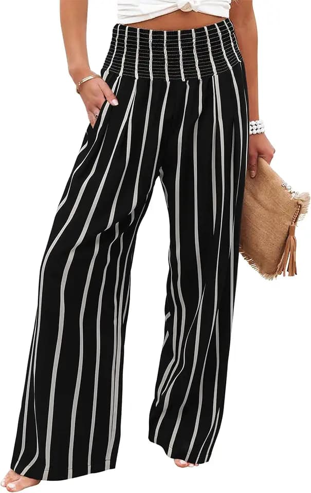Womens Casual High Waisted Wide Leg Palazzo Pants with Pockets