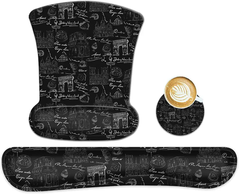 icolor Mauspad Handballenauflage Set Ergonomisches Mauspad Handballenauflage Tastatur Handgelenkstützen für Geschäftsreisen und Spiel Mousepad Lycra-Stoff und PU-Basis ﻿ (Mauspad207)