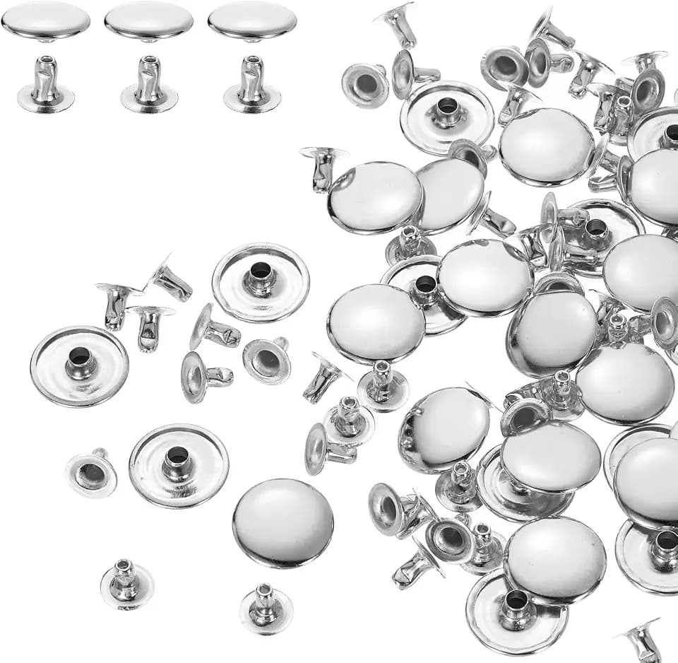 QUARKZMAN 100 Sets 15mm Leder Nieten Set, Einzelkappen Hohlnieten Silber