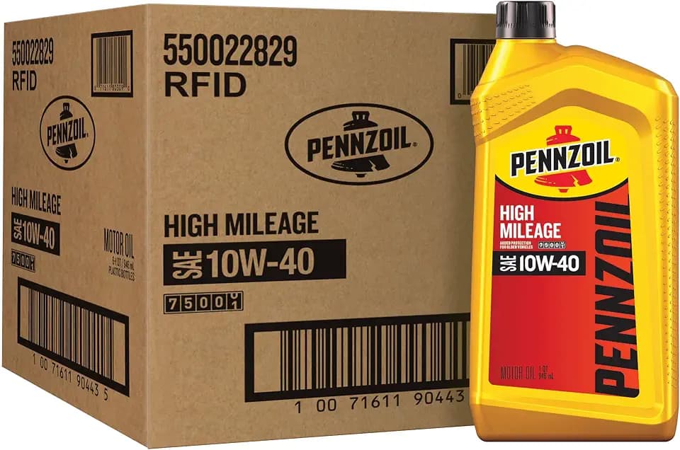 Pennzoil High Mileage 10W-40 Motor Oil, 1 Quart (6 Pack)