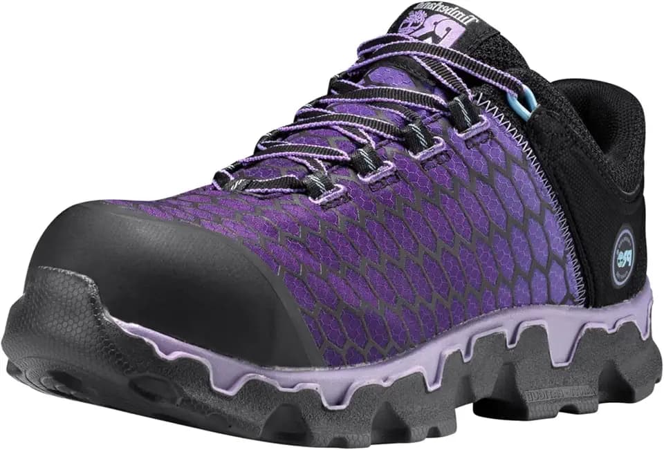 Timberland PRO Women's Powertrain Sport Alloy Safety Toe Static Dissipative Industrial Athletic Work Shoe, Black/Purple-2024 NEW, 6M