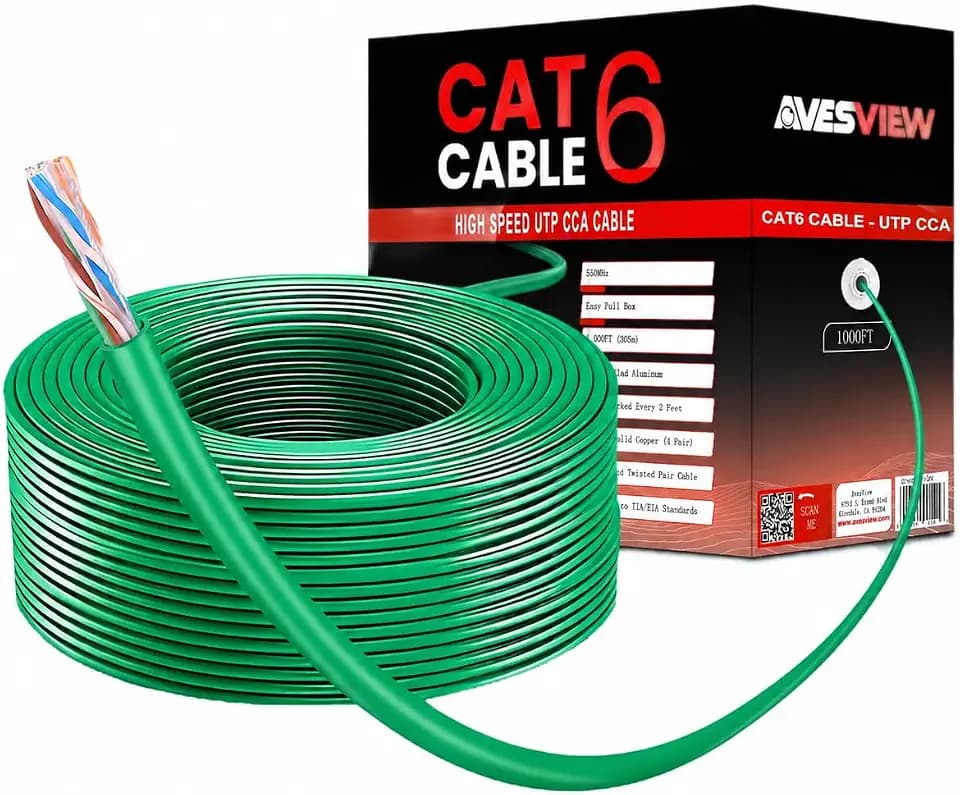 CAT 6 Ethernet Cable 1000ft Indoor Easy Pull Box 10Gbps Premium Quality High-Speed Bulk CAT6 Cable 1000ft Unshielded Copper Clad Aluminum (CCA) 23AWG 550MHz 1000 FT CAT 6 Cable - Green