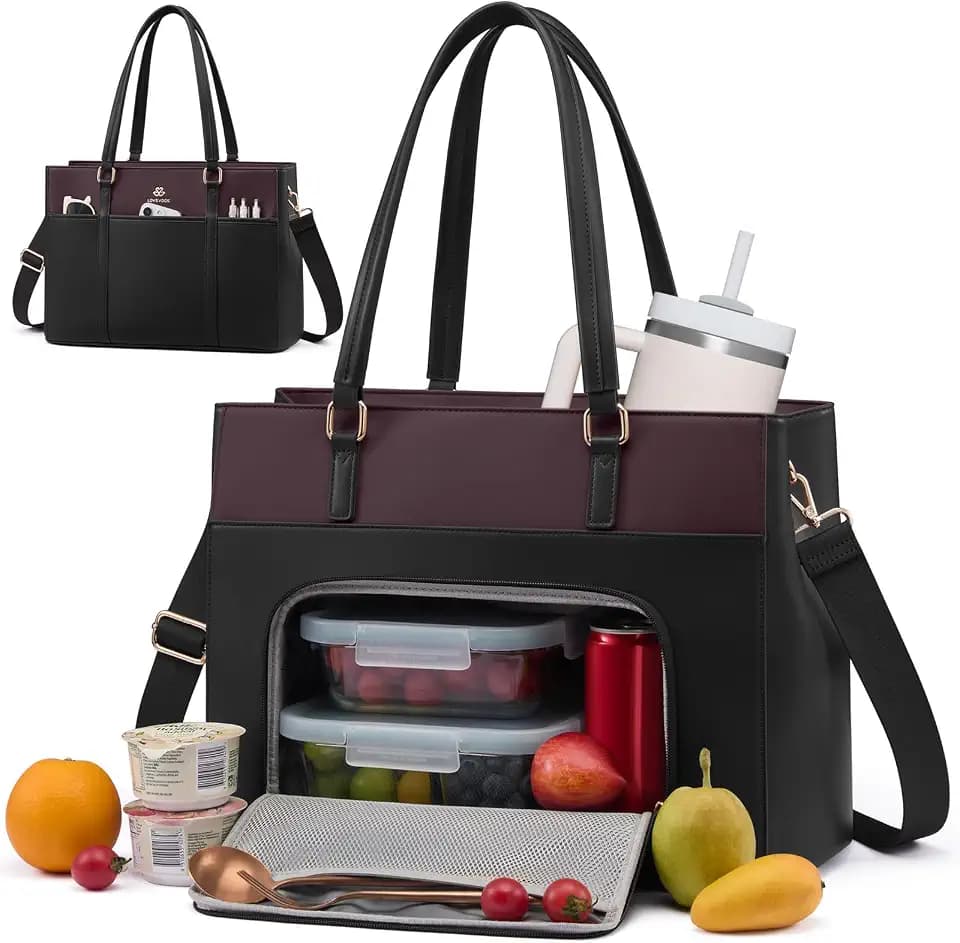 LOVEVOOK Lunch Bag for Women, Work Laptop Tote Bag with Lunch Compartment