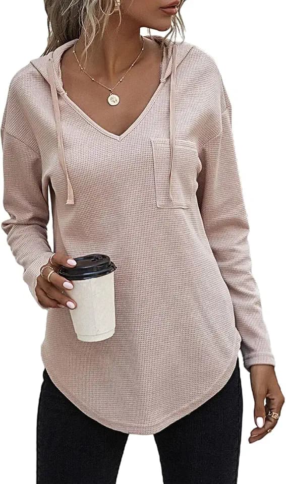 Cuptacc Pullover Damen Hoodie Mit Kordelzug V-Ausschnitt Kapuzenpullover