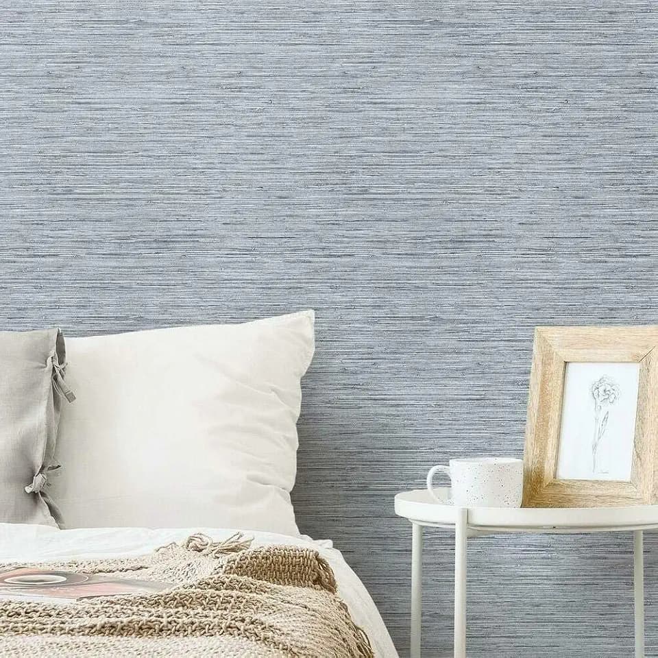 RoomMates Blue and Gray Faux Grasscloth Peel and Stick Wallpaper, Removable