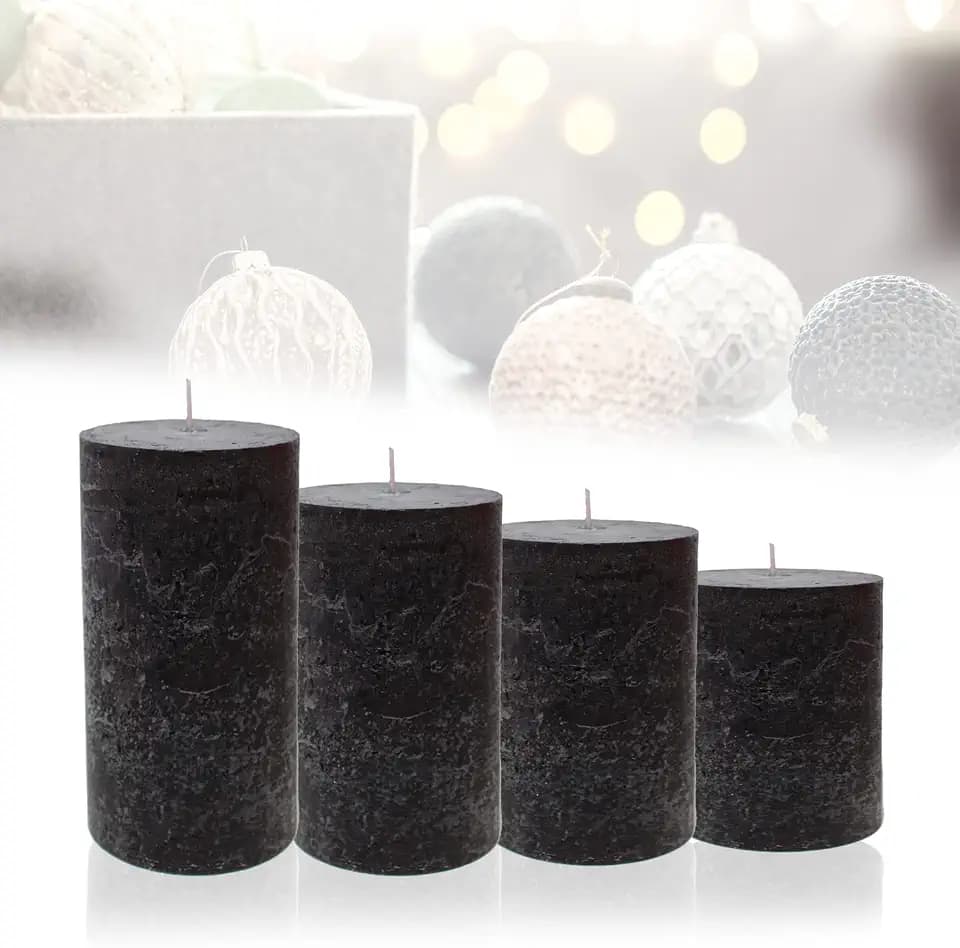 Smart-Planet 4er Set Rustik Kerzen Ambiente Weihnachten - Adventskranz Kerze Rustic - Farbe Schwarz - 8/10/12/14cm - Stumpenkerze Advent Weihnachtskerze