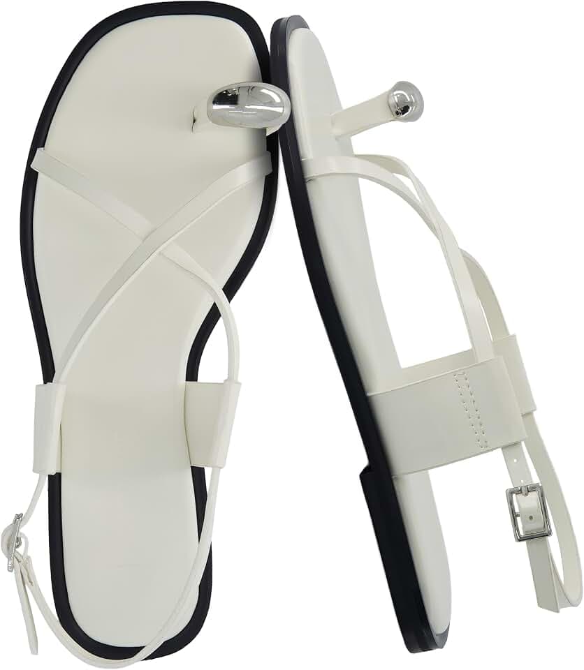 CUSHIONAIRE Corfu Flat Sandals for Women – Strappy Design with Toe Loop and Adjustable Ankle Strap – Lightweight Summer Dress Sandal