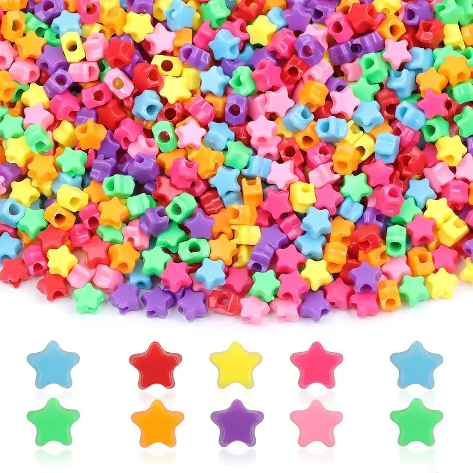1000 Stück Bunte Pony Perlen mit Zum Stern Auffädeln Große Loch 6x9mm Kandi Beads Bastelperlen für Armbänder Halsketten Schlüsselanhänger Schmuckherstellung Basteln (Bunt-Mix-Stern)