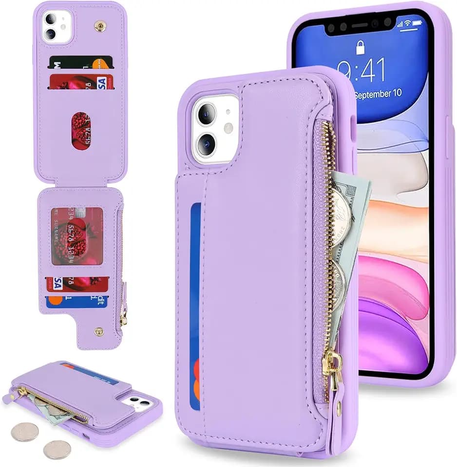 Cavor for iPhone 12/12 Pro Wallet Case with Card Holder, Purple