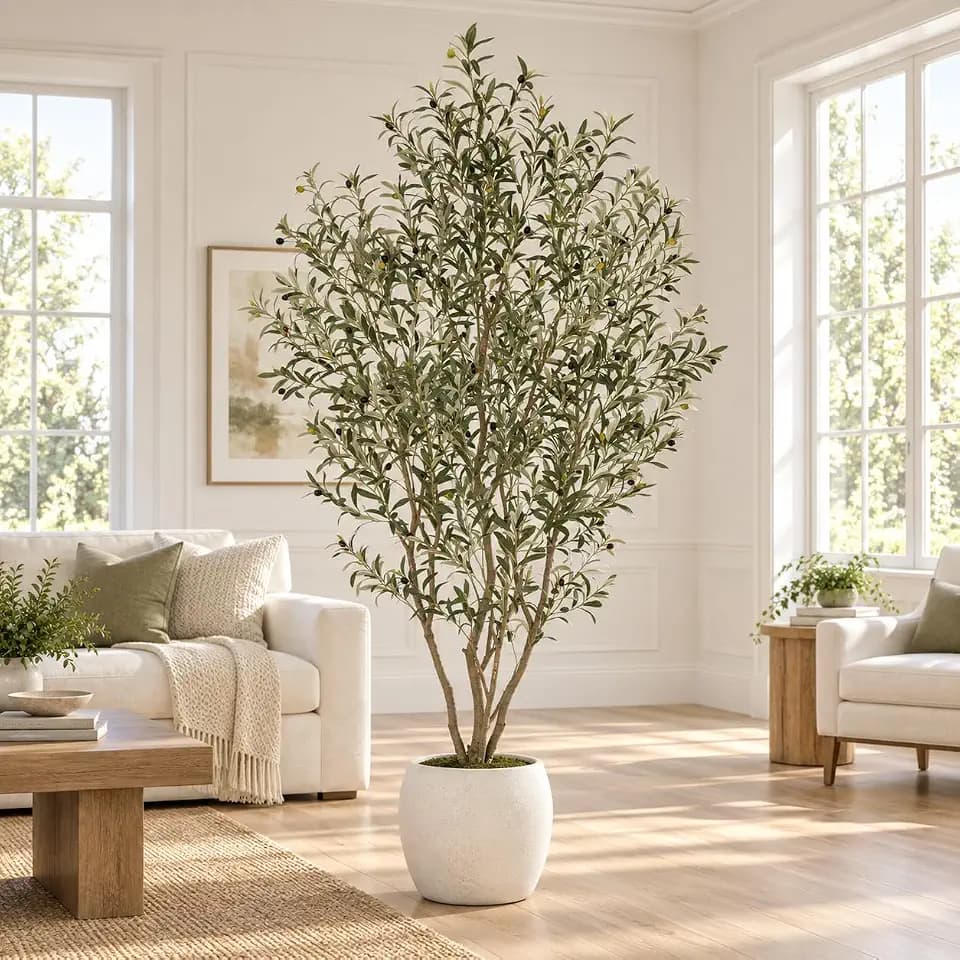 8FT Artificial Olive Tree, Faux Olive Tree with Realistic Leaves and Olive Fruits, Tall Fake Olive Tree for Indoor Home Decor, Faux Tree for Living Room, Bedroom, Office, Entryway, Housewarming Decor