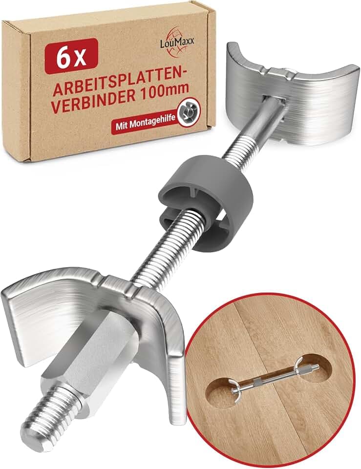 LouMaxx Möbelverbinder 100 mm 6 er Set - Arbeitsplattenverbinder Küche - Plattenverbinder - Holzverbinder - Verbinder für Arbeitsplatte - Sichere und stabile Lösung zum Arbeitsplatten verbinden