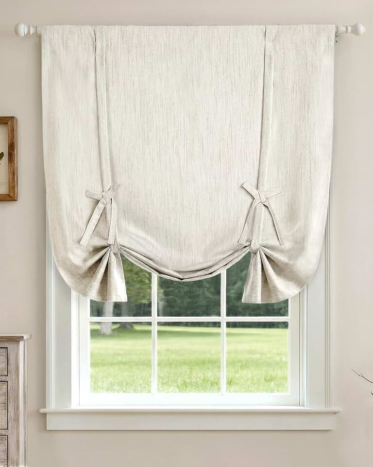 LazBlinds Tie Up Curtains, Linen Balloon Roman Shade, 46" W x 63" L, Linen