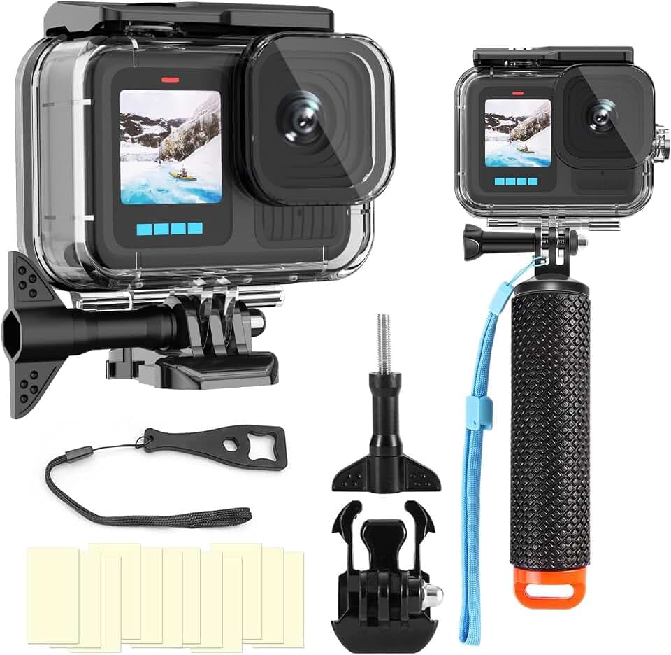 Compatible for Go Pro Hero 13 12 11 10 9 Black Waterproof Housing Case 60M/196FT Protective Underwater Diving Case Shell with Cameras Handle Mount Accessories Kit