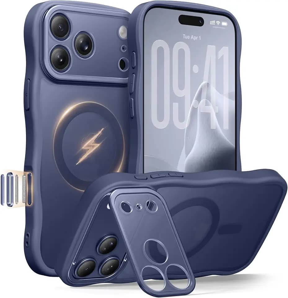 GolbinBox for iPhone 17 Pro Max Case with Stash Stand, Wave Shockproof