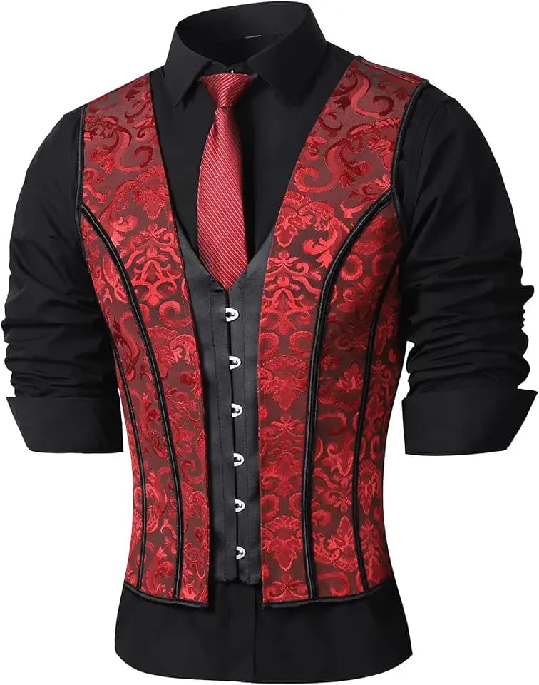 Men's Corset Vest Waist Trainer Waistcoat Lace‑Up Bones