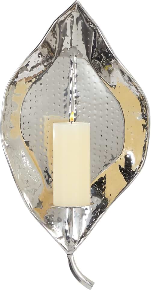 Deco 79 Stainless Steel Metal Single Candle Wall Sconce, 12" x 5" x 21", Silver