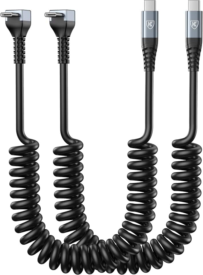 90 Degree Coiled USB C to C Cable for Car 6FT, 2Pack Coiled USB C Cable