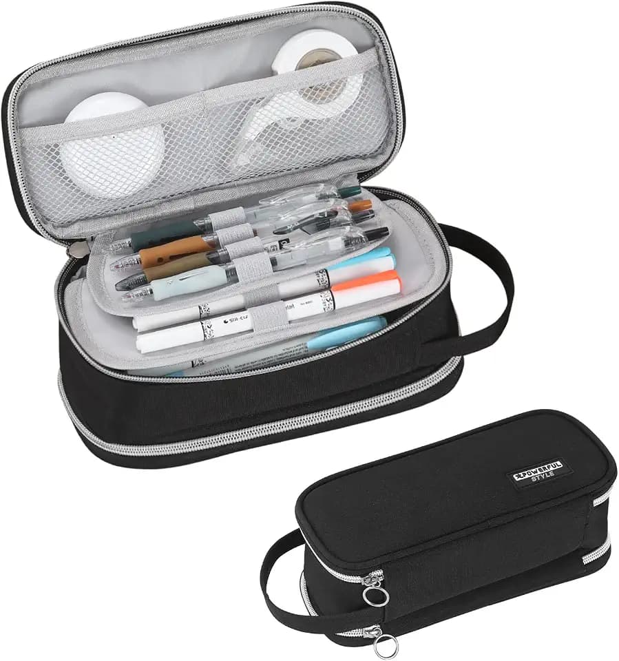 Large Pencil Case for Boys Teens Kids School Pencil Bag with Zipper Black