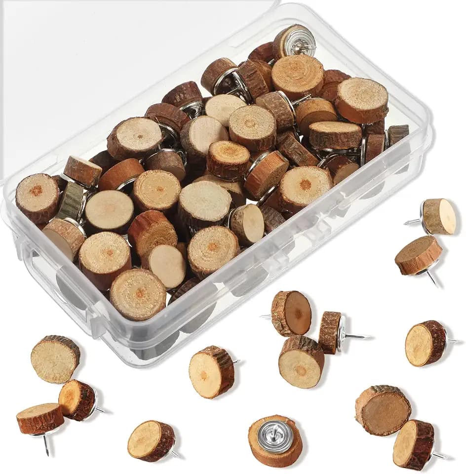 Sawysine 80 Pcs Wood Push Pins, Round Cute Thumb Tacks