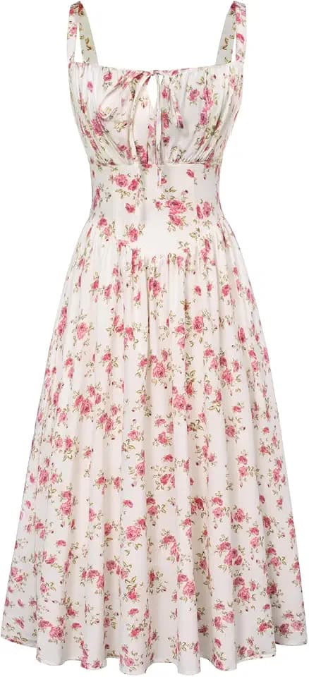 SCARLET DARKNESS Damen Viktorianisches Blumen Korsett Spaghetti Sommerkleid